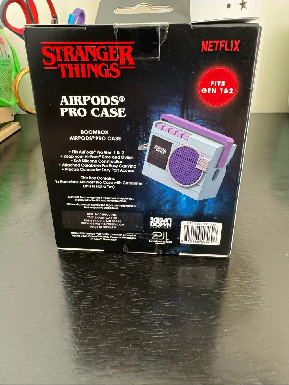 Netflix Stranger Things Blue and Purple Boombox AirPods Pro Case